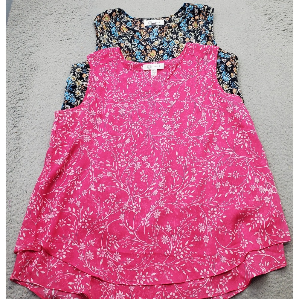 Lot of 2 Cristina B Blouse Top Womens Large Multi Sleeveless V-Neck Layered Hem